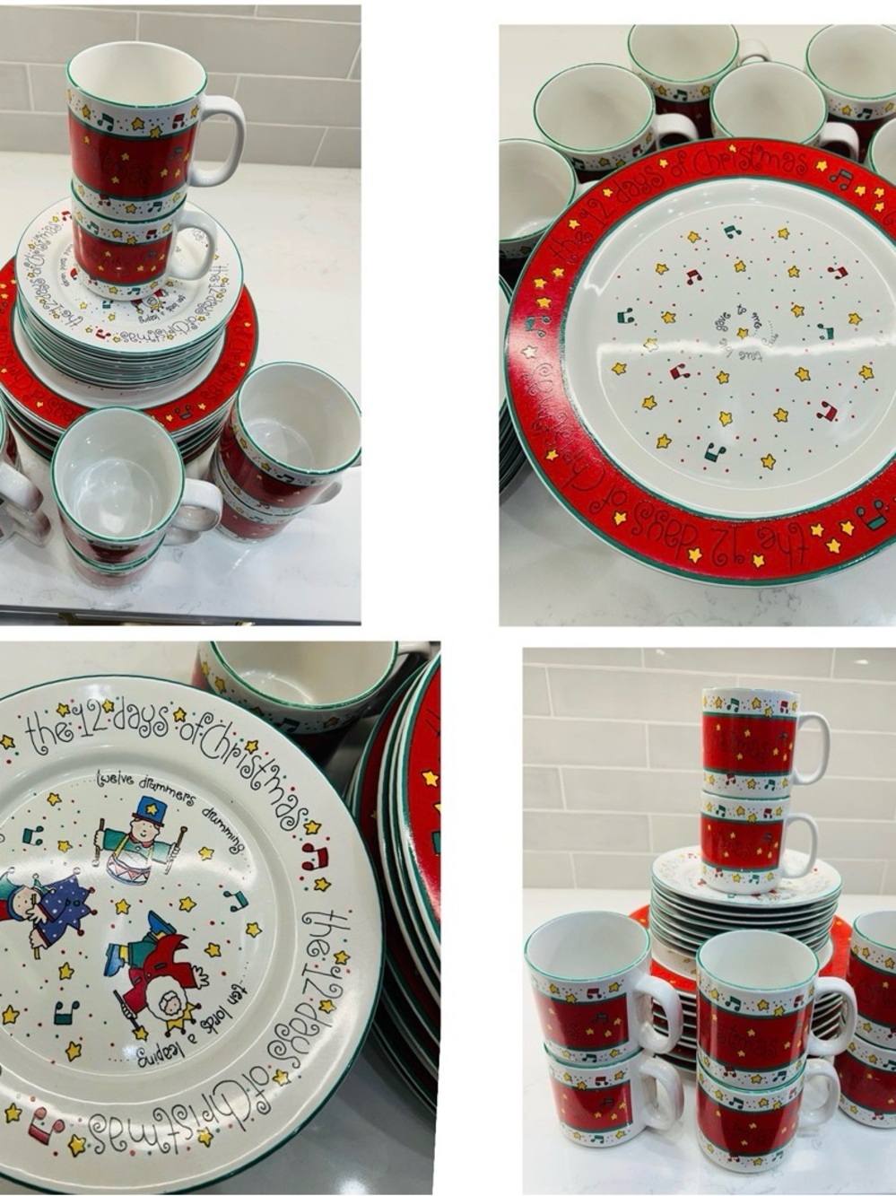 Newcor Festive Red and White 12 Days of Christmas Dinnerware Set of 8